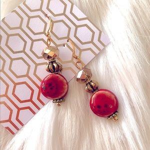 Cranberry Red Ceramic Dangly earrings!!!!